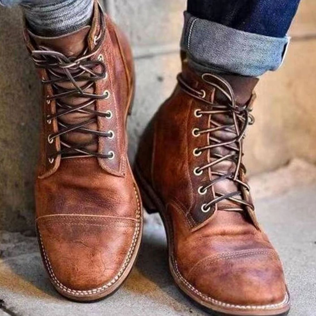 Men's Rugged Winter Leather Lace-Up Boots - Light Brown