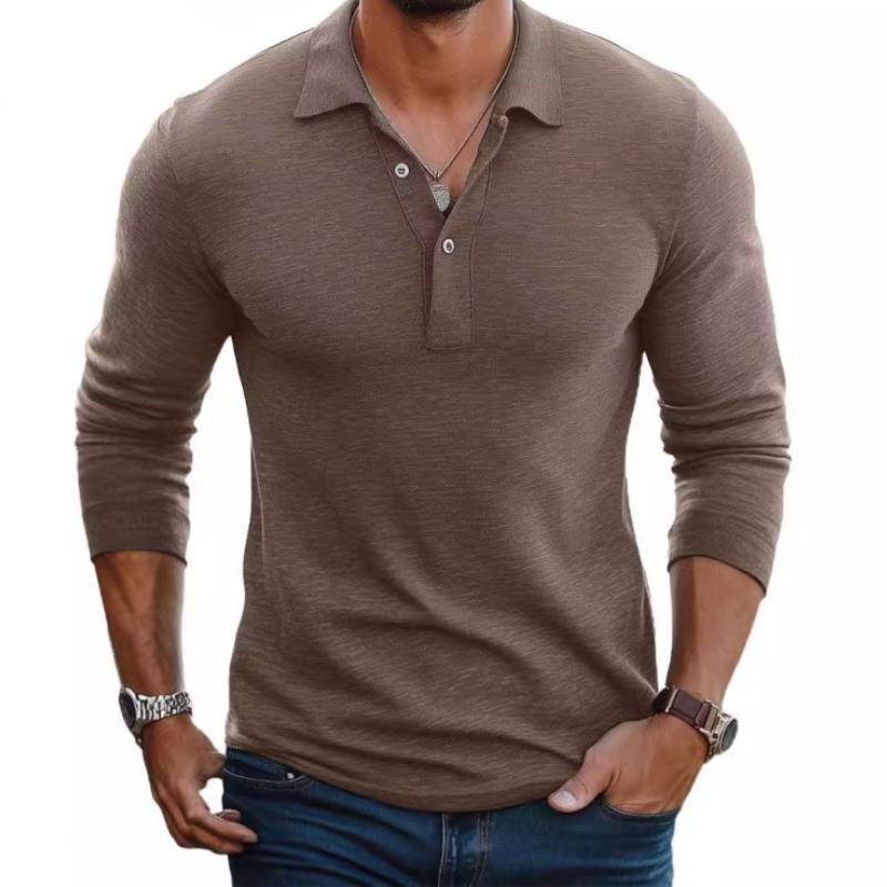 Men's Satin-Smooth Slim Fit Long Sleeve Polo Shirt - Camel