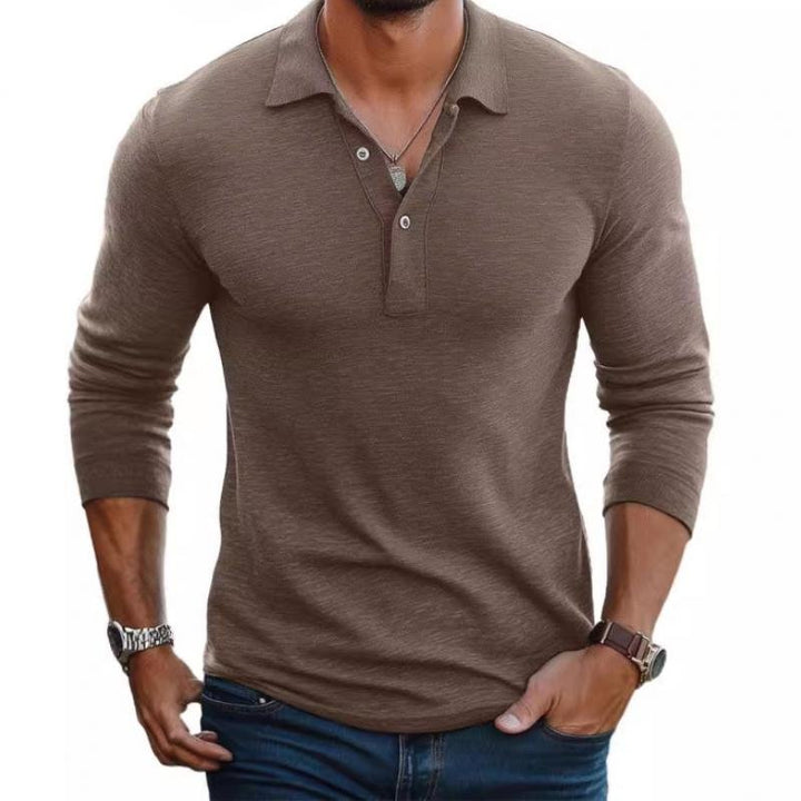 Men's Satin-Smooth Slim Fit Long Sleeve Polo Shirt - Camel