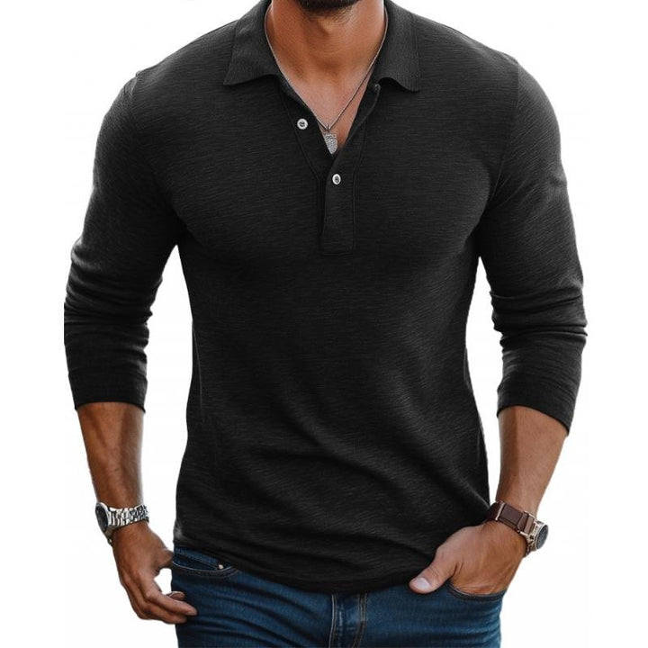 Men's Satin-Smooth Slim Fit Long Sleeve Polo Shirt - Black