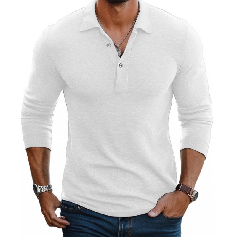 Men's Satin-Smooth Slim Fit Long Sleeve Polo Shirt - White