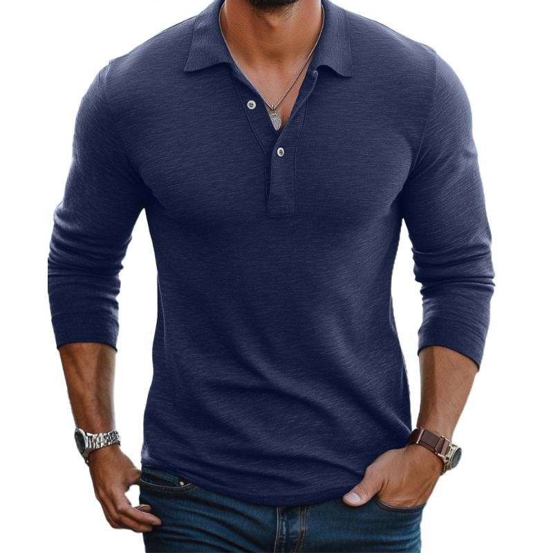 Men's Satin-Smooth Slim Fit Long Sleeve Polo Shirt - Navy Blue