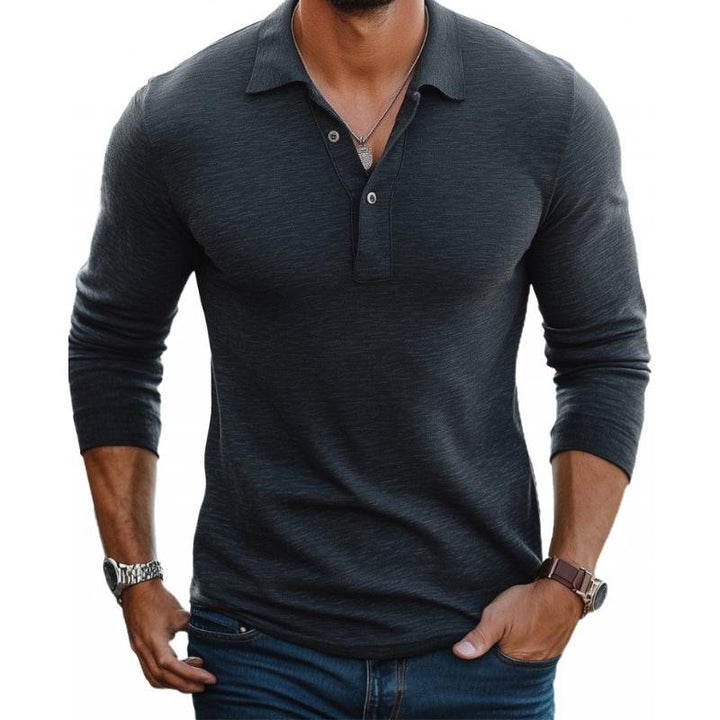 Men's Satin-Smooth Slim Fit Long Sleeve Polo Shirt - Charcoal