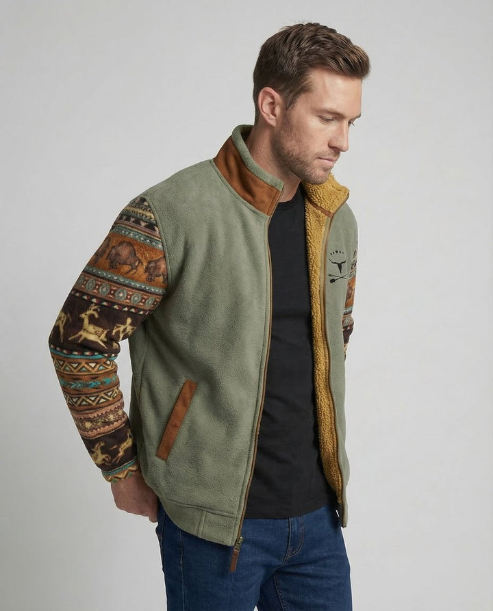Men's Sherpa-Lined Aztec-Print Zip-Up Fleece Jacket