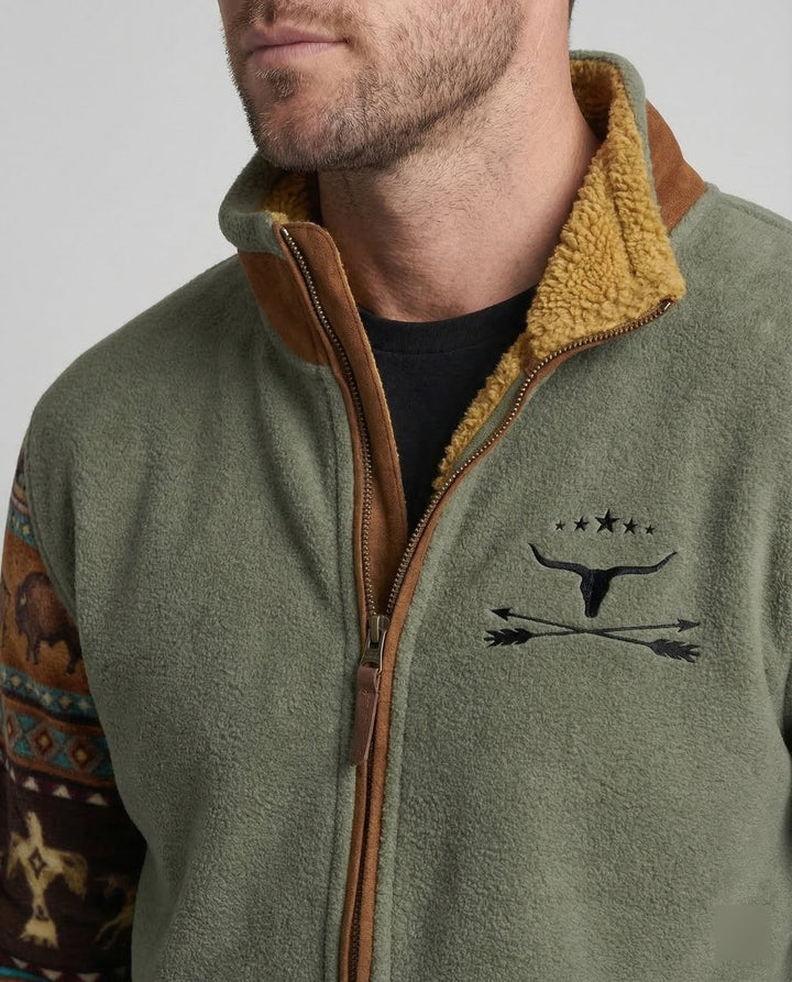 Men's Sherpa-Lined Aztec-Print Zip-Up Fleece Jacket