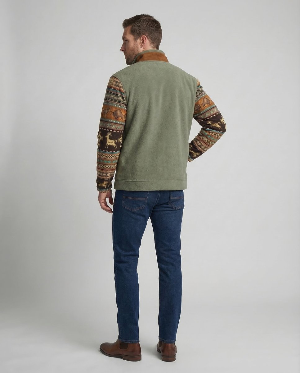 Men's Sherpa-Lined Aztec-Print Zip-Up Fleece Jacket
