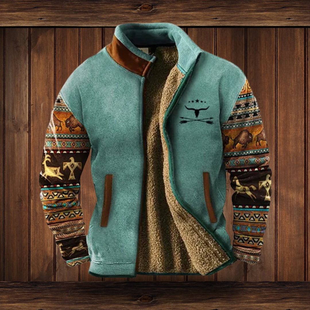 Men's Sherpa-Lined Aztec-Print Zip-Up Fleece Jacket - Blue 2