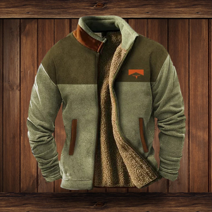 Men's Sherpa-Lined Aztec-Print Zip-Up Fleece Jacket - Green