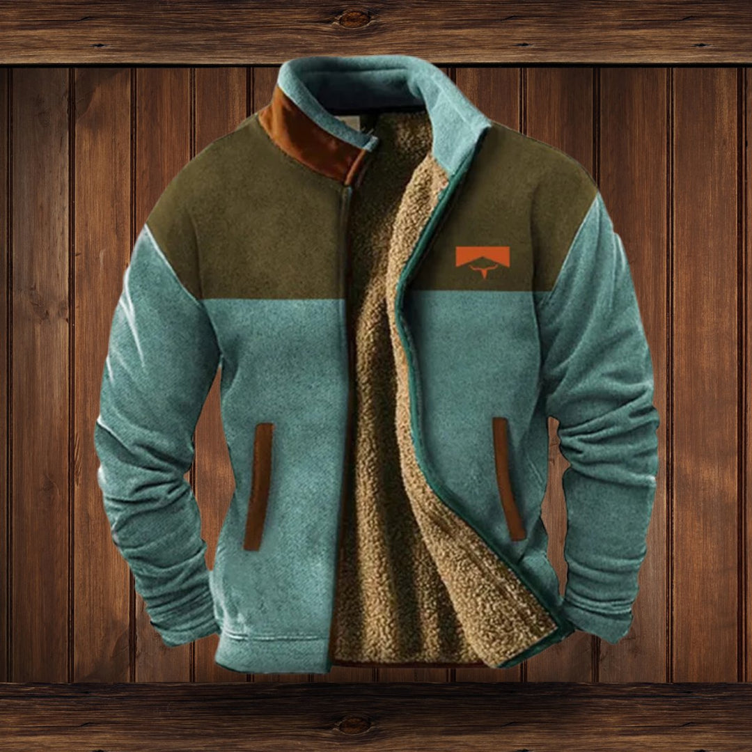 Men's Sherpa-Lined Aztec-Print Zip-Up Fleece Jacket - Blue
