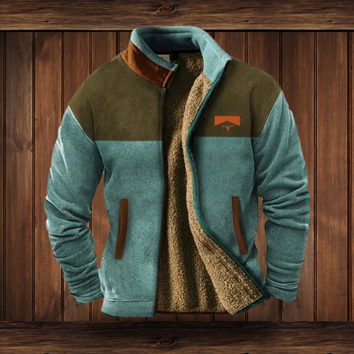 Men's Sherpa-Lined Aztec-Print Zip-Up Fleece Jacket - Blue