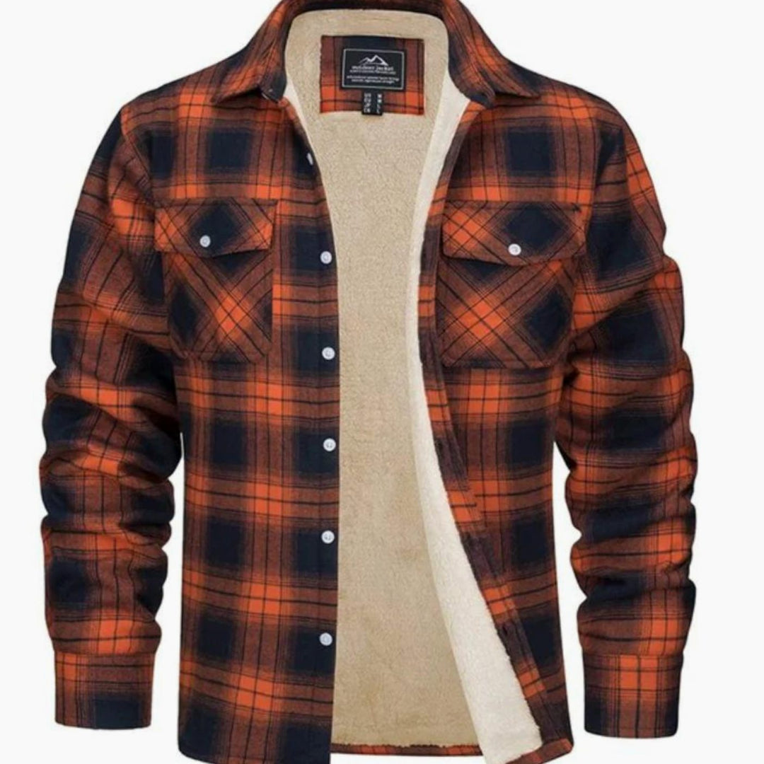 Men's Sherpa Lined Flannel Shirt Jacket Plaid Mens Coat - Orange