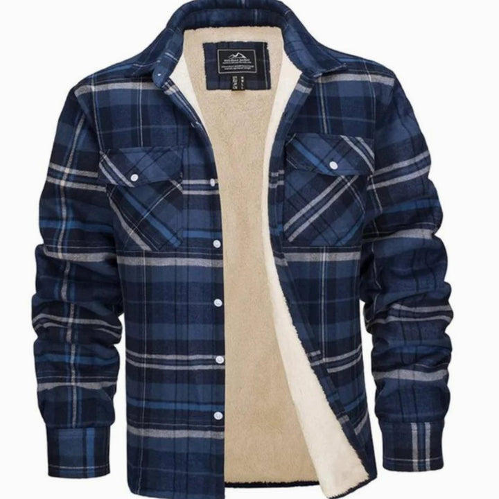 Men's Sherpa Lined Flannel Shirt Jacket Plaid Mens Coat - Blue-grey