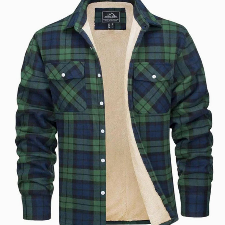 Men's Sherpa Lined Flannel Shirt Jacket Plaid Mens Coat - Green