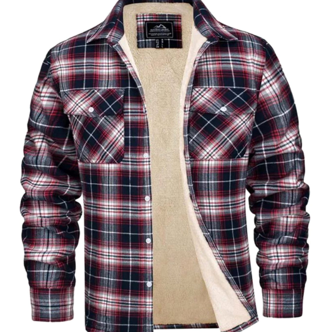 Men's Sherpa Lined Flannel Shirt Jacket Plaid Mens Coat - Red