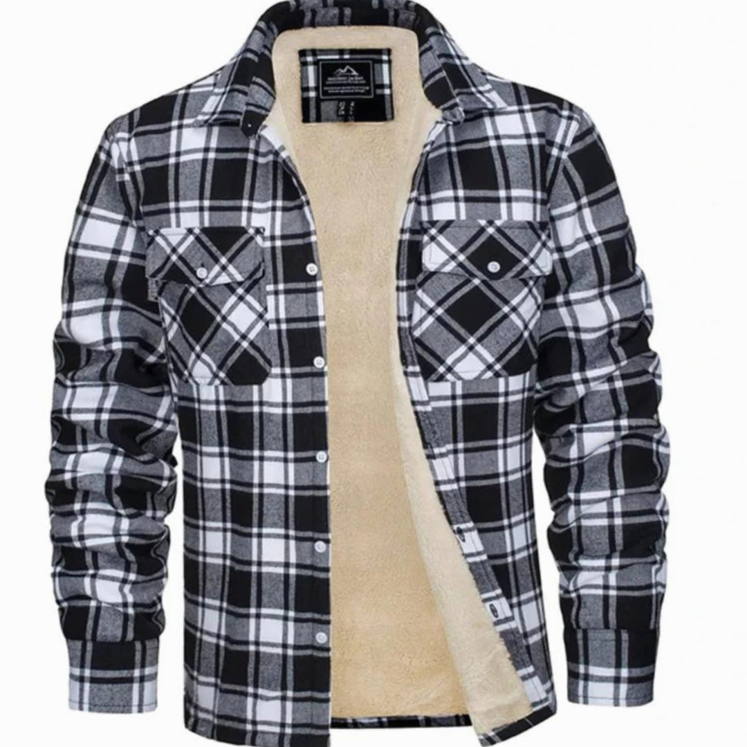 Men's Sherpa Lined Flannel Shirt Jacket Plaid Mens Coat - Black