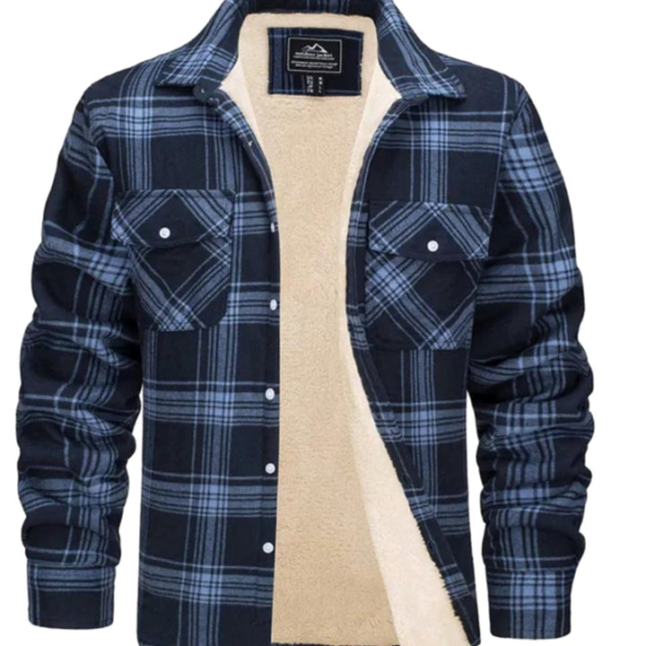 Men's Sherpa Lined Flannel Shirt Jacket Plaid Mens Coat - Navy Blue