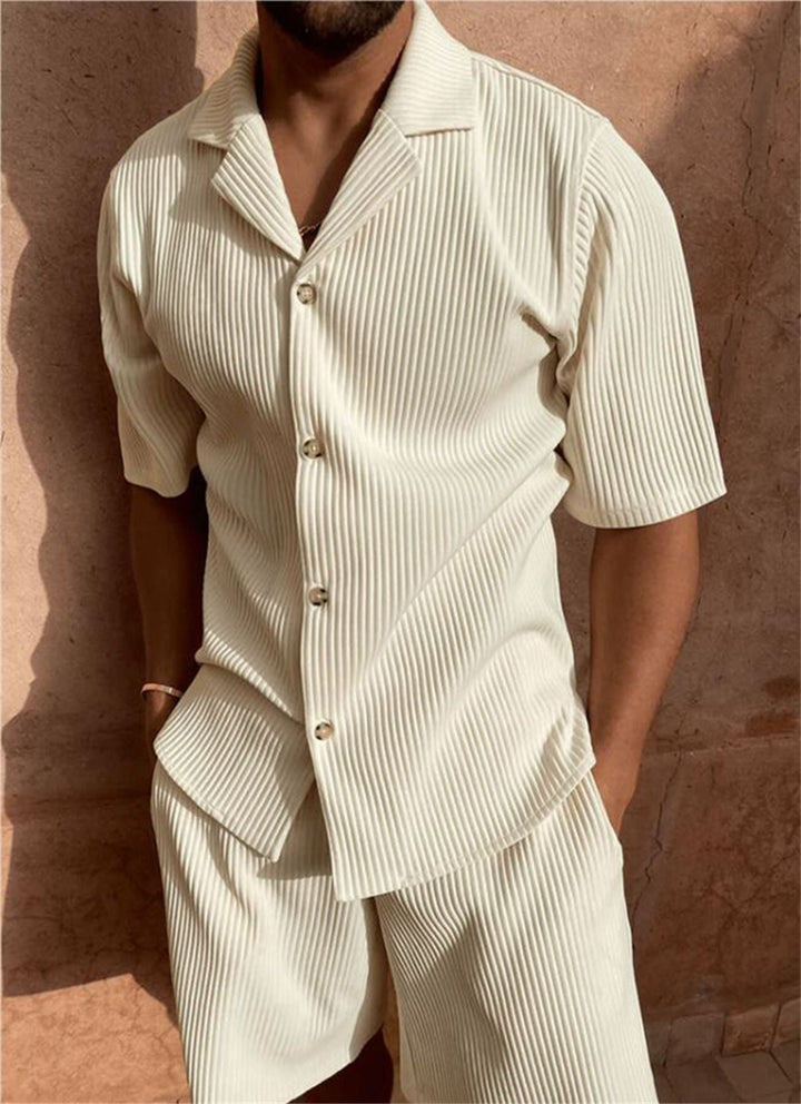 Aaron | Men's Ribbed Button Up Shirt Shorts Set
