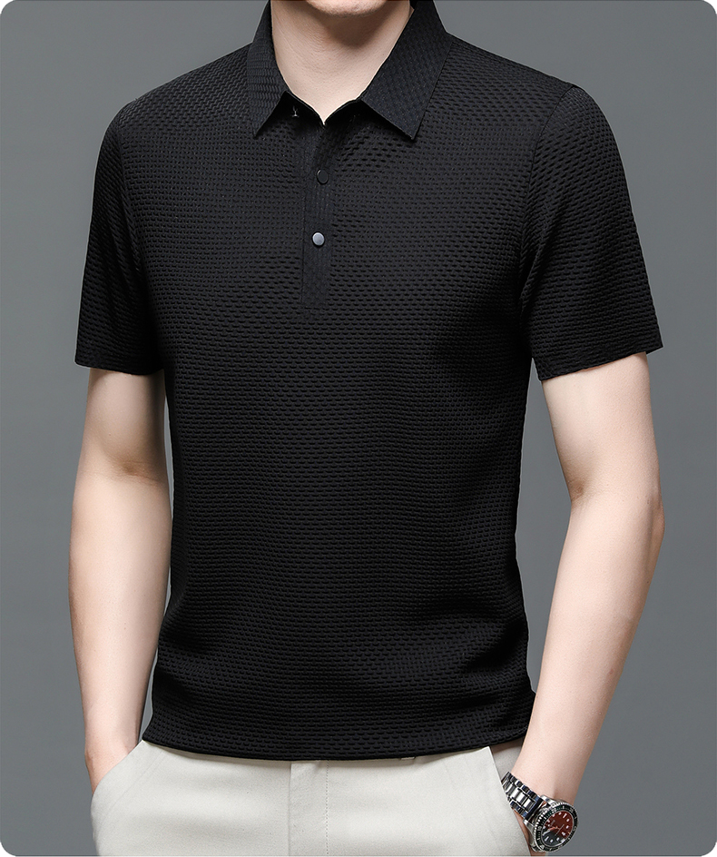 Sean | Men's Textured Short Sleeve Button Polo Shirt