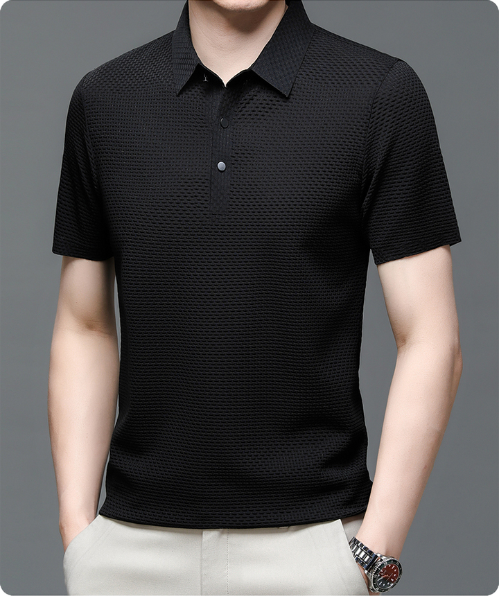 Sean | Men's Textured Short Sleeve Button Polo Shirt