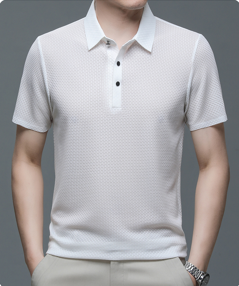 Sean | Men's Textured Short Sleeve Button Polo Shirt