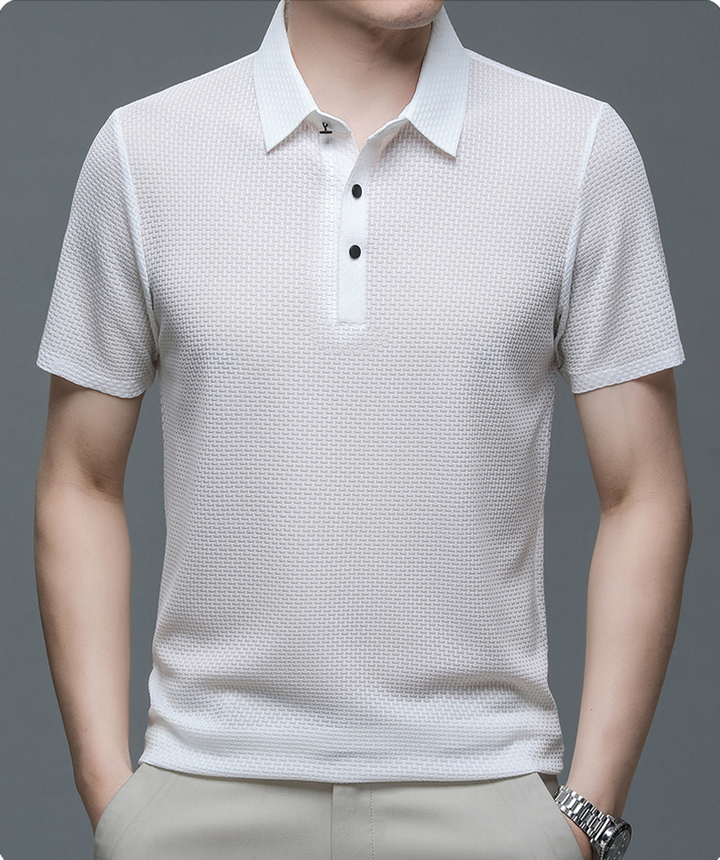Sean | Men's Textured Short Sleeve Button Polo Shirt