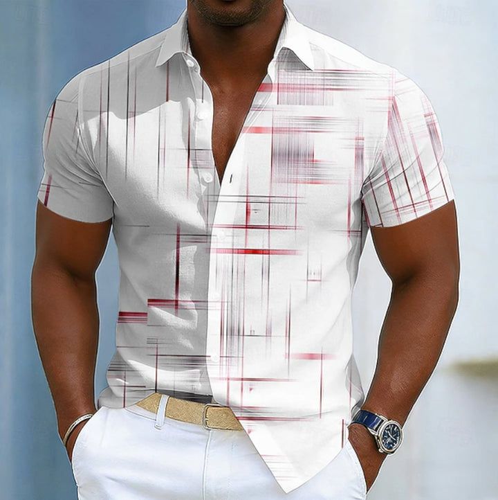 Men's Short-Sleeve Geometric Print Button-Up Shirt - Red