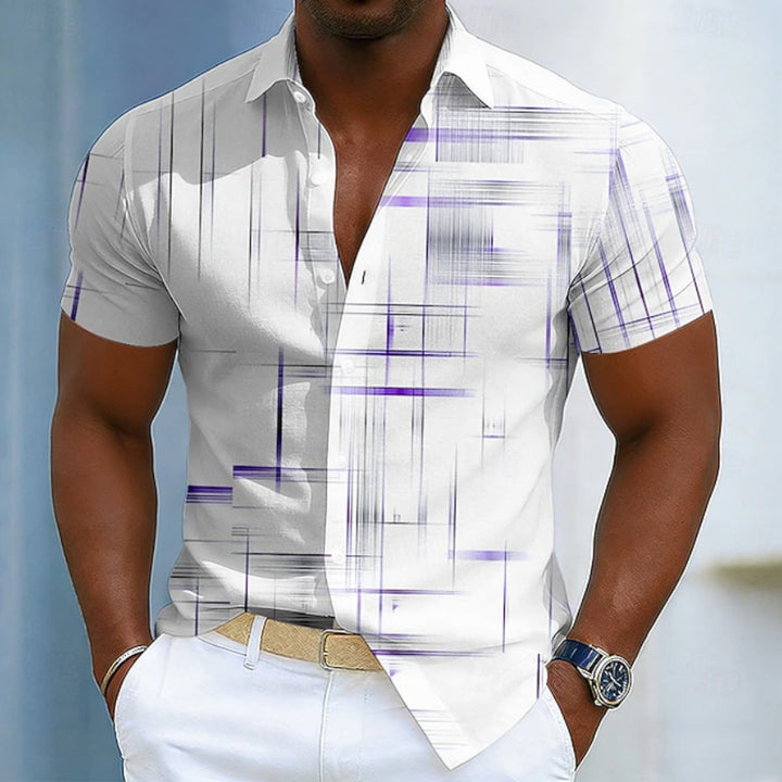 Men's Short-Sleeve Geometric Print Button-Up Shirt - Purple
