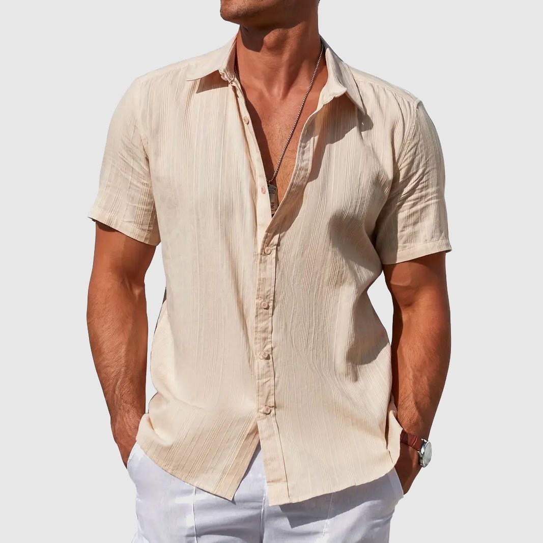 Men's Short Sleeve Textured Linen Shirt - Beige