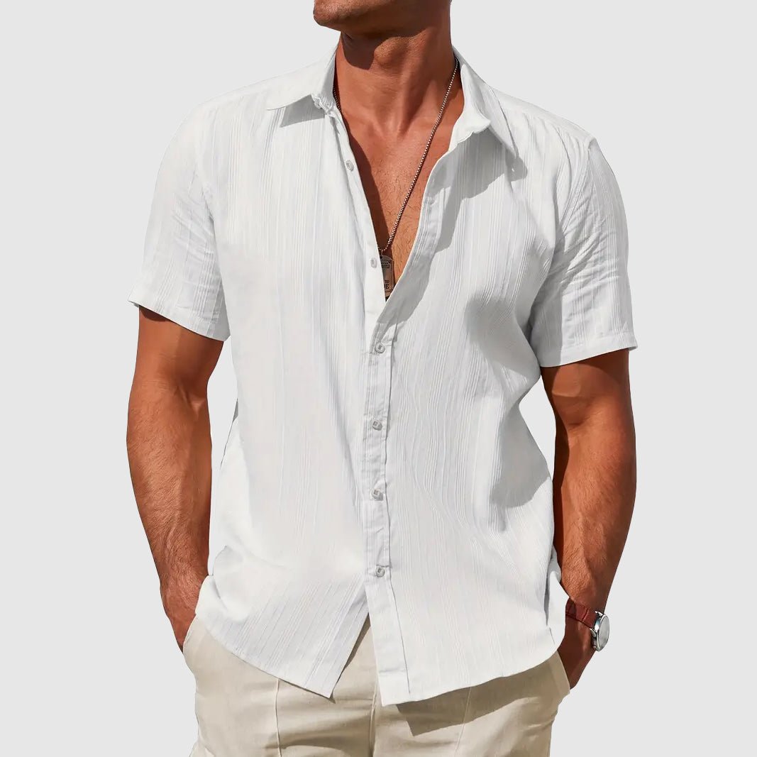 Men's Short Sleeve Textured Linen Shirt - White