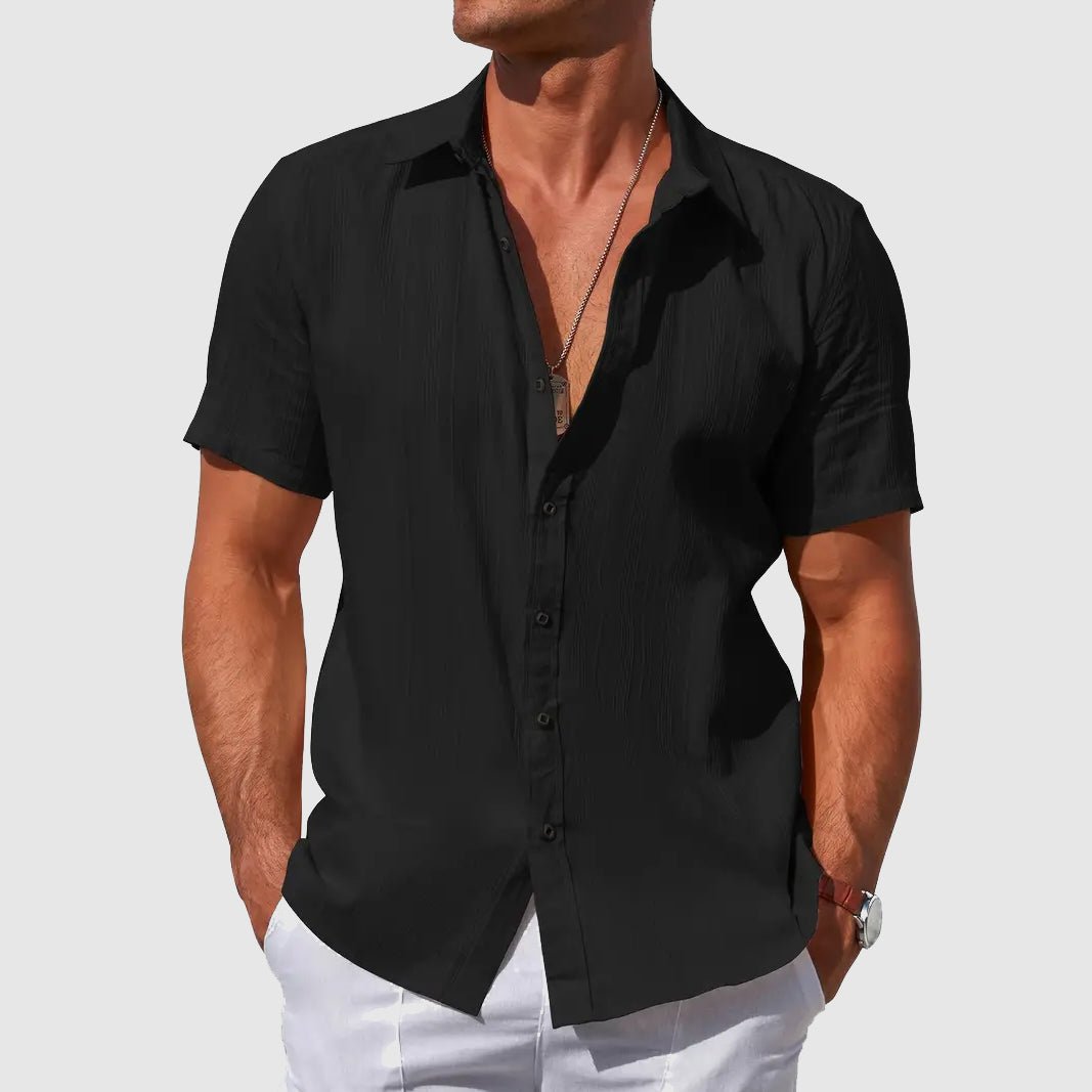 Men's Short Sleeve Textured Linen Shirt - Black