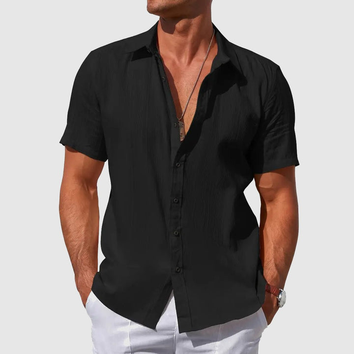 Men's Short Sleeve Textured Linen Shirt - Black