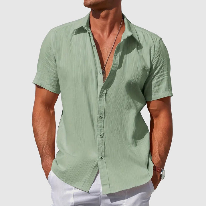 Men's Short Sleeve Textured Linen Shirt - Sage Green