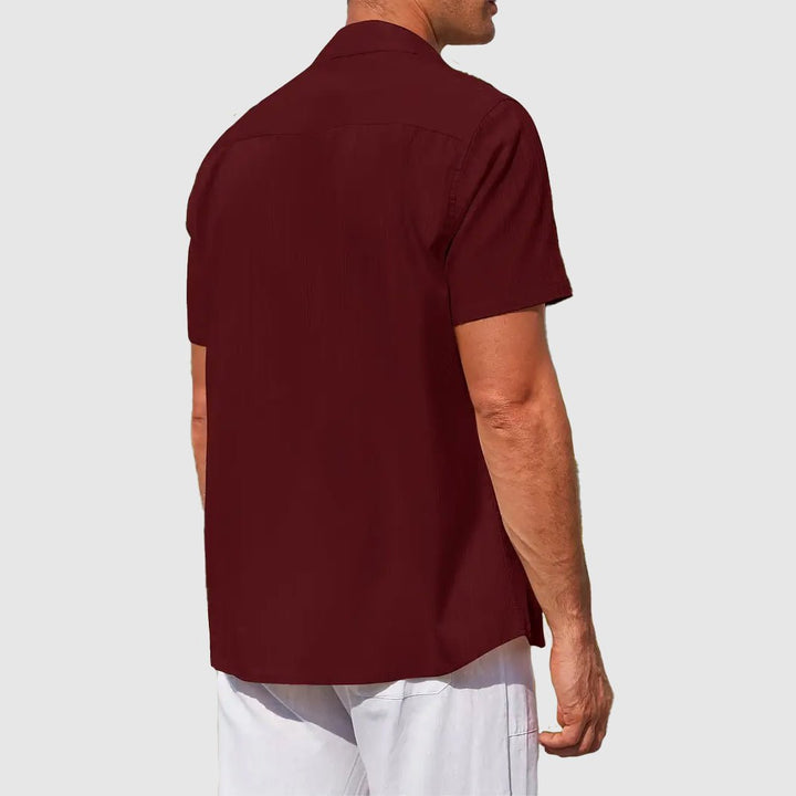 Men's Short Sleeve Textured Linen Shirt