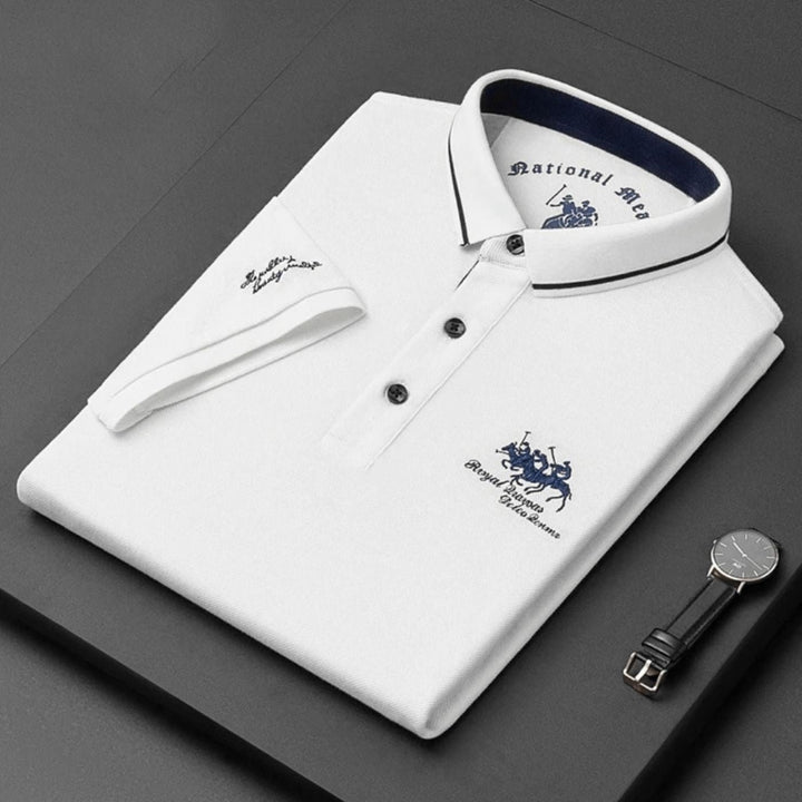 Men's Short-Sleeve Tipped-Collar Cotton Polo Shirt - Biały