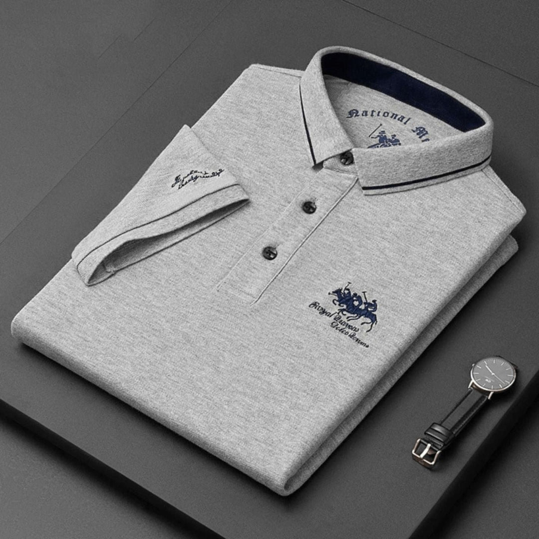 Men's Short-Sleeve Tipped-Collar Cotton Polo Shirt - Szary