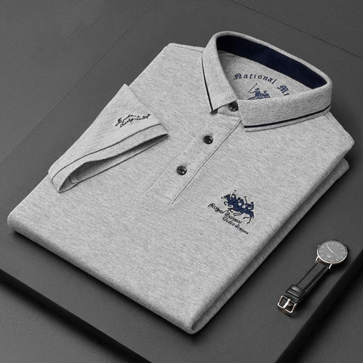 Men's Short-Sleeve Tipped-Collar Cotton Polo Shirt - Szary