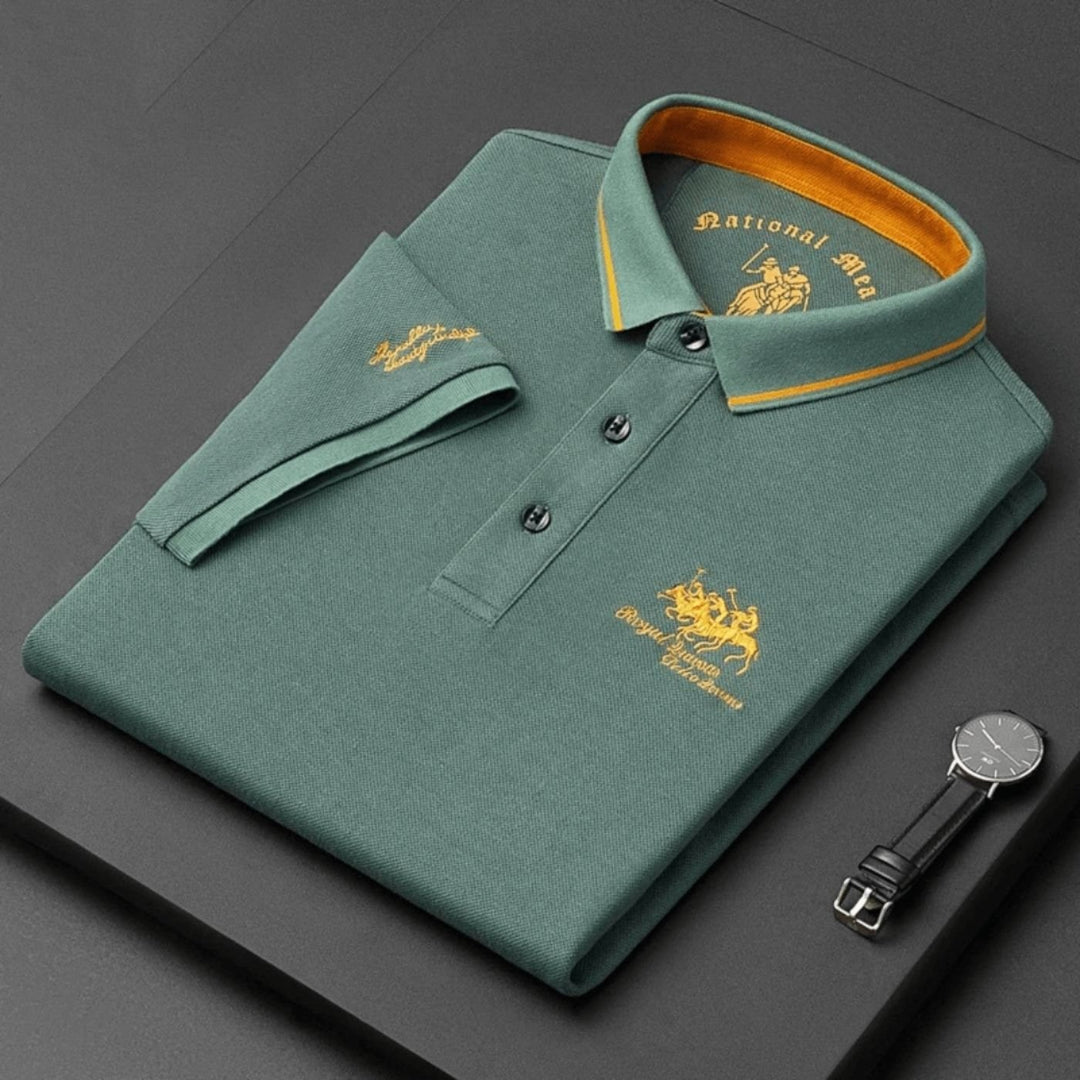 Men's Short-Sleeve Tipped-Collar Cotton Polo Shirt - Zielony