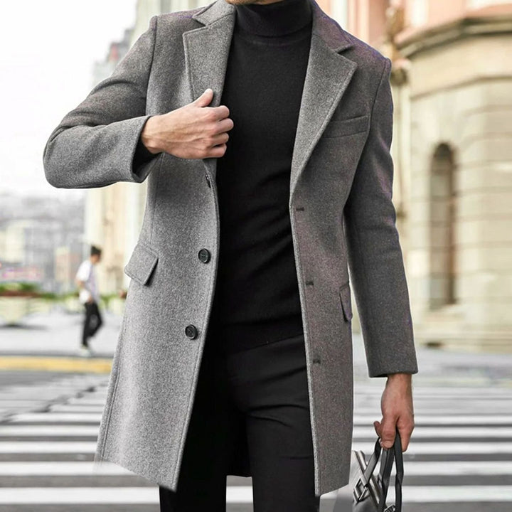 Men's Single-Breasted Notch Lapel Long Overcoat Mens Coat - Grey