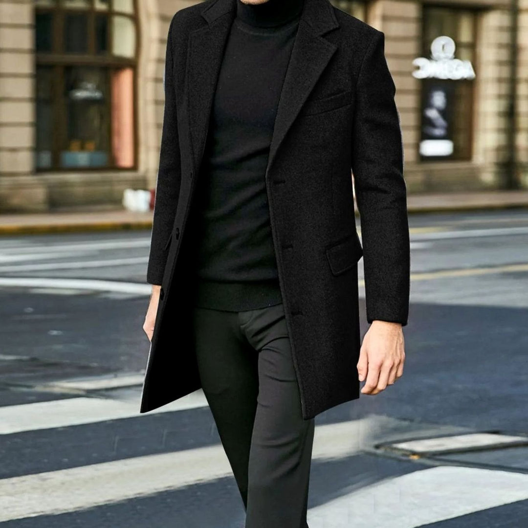 Men's Single-Breasted Notch Lapel Long Overcoat Mens Coat