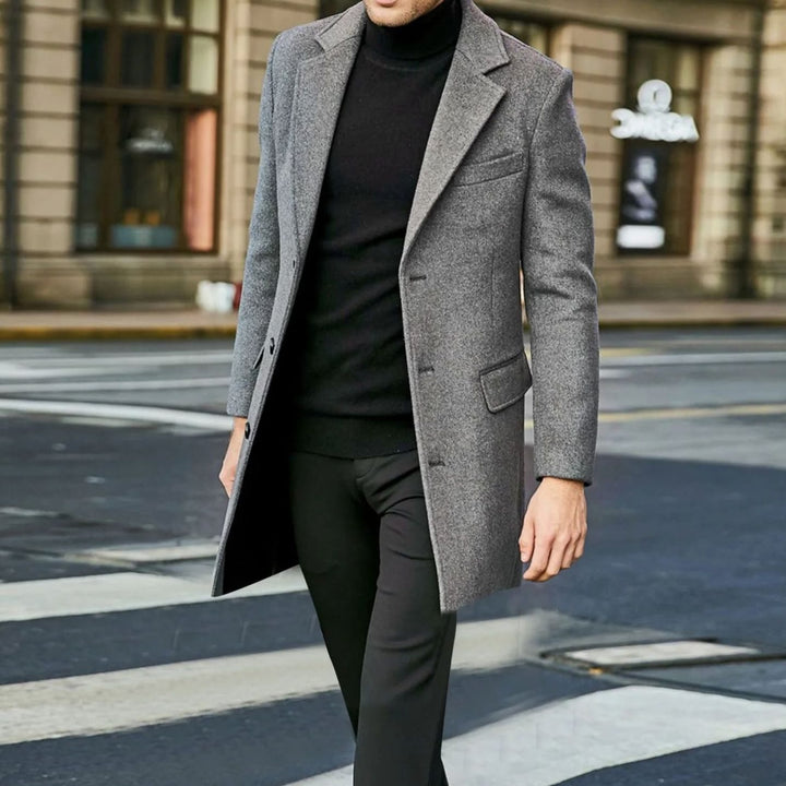 Men's Single-Breasted Notch Lapel Long Overcoat Mens Coat - Grey