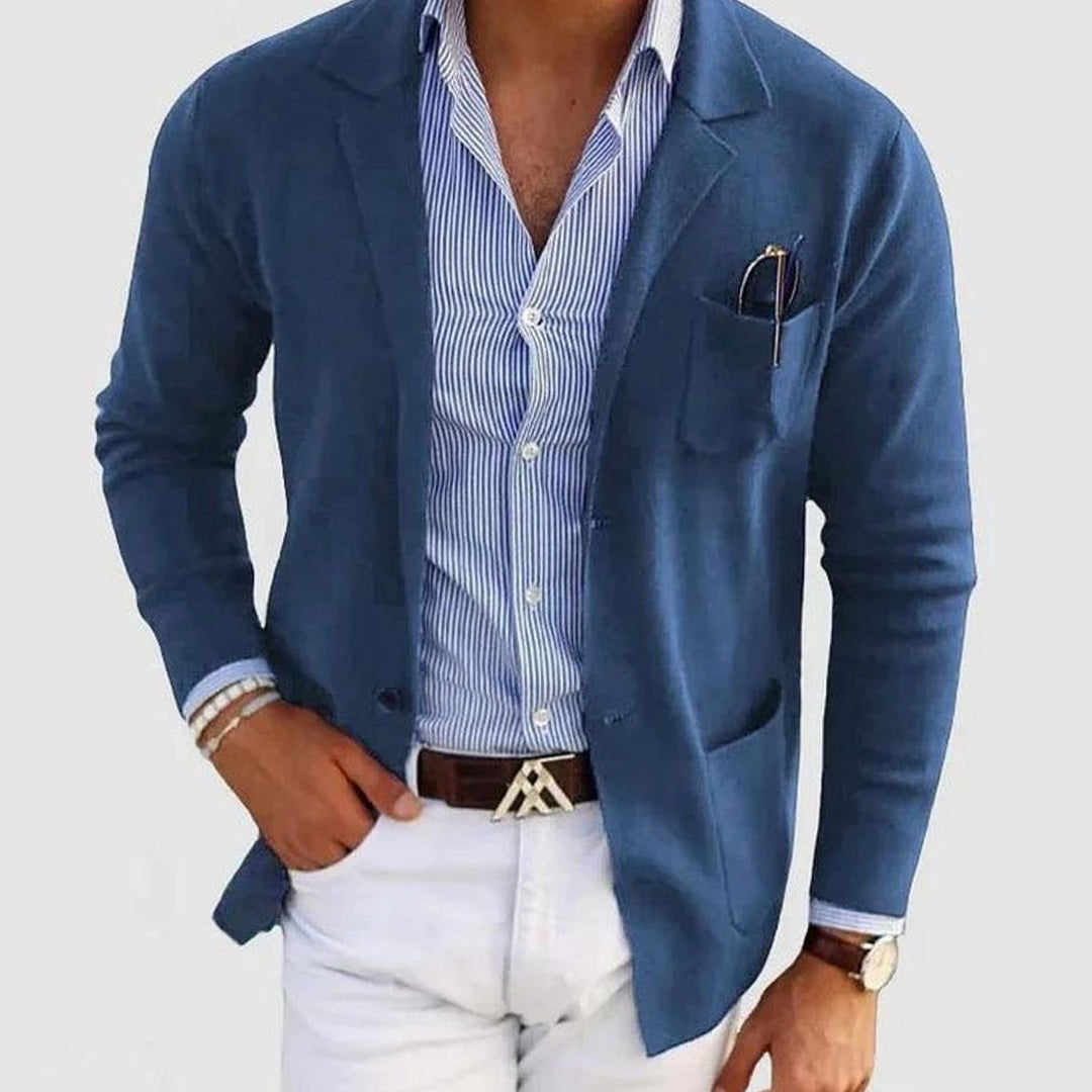 Men's Slim Fit Blazer Notch Lapel Smart Casual Jacket - Blue
