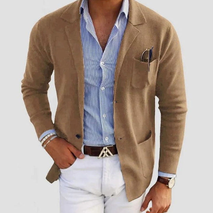 Men's Slim Fit Blazer Notch Lapel Smart Casual Jacket - Beige