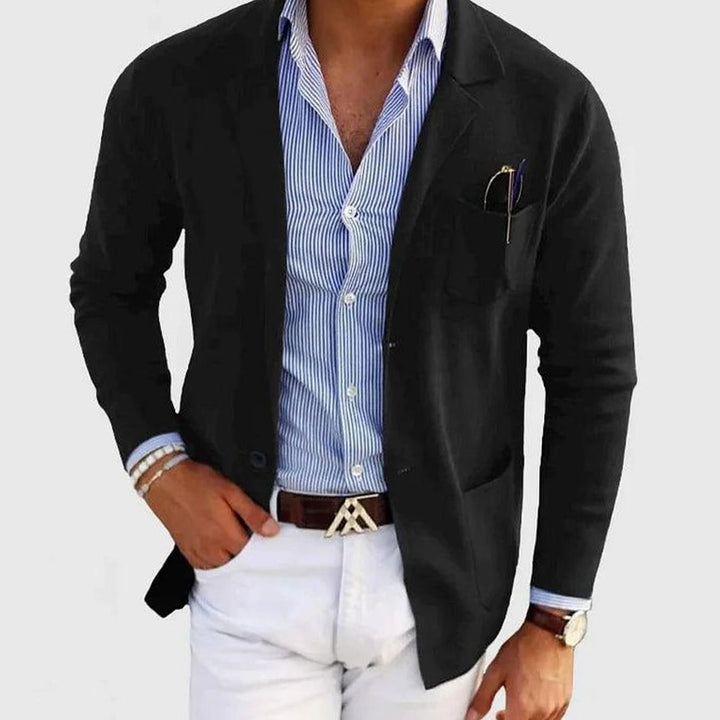 Men's Slim Fit Blazer Notch Lapel Smart Casual Jacket - Black