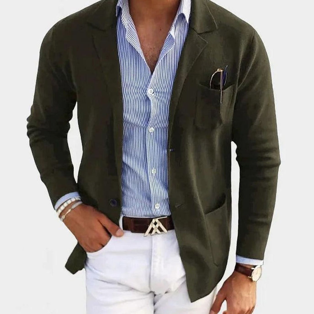Men's Slim Fit Blazer Notch Lapel Smart Casual Jacket - Dark Green