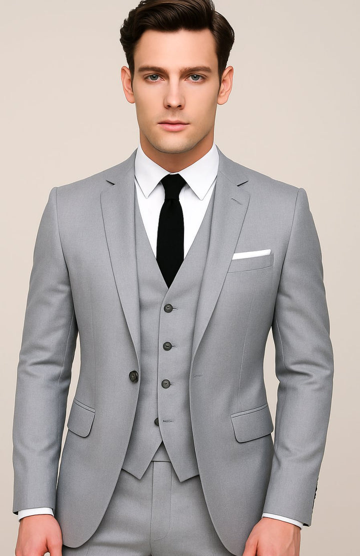 Men's Slim-Fit Three-Piece Formal Suit - Grey