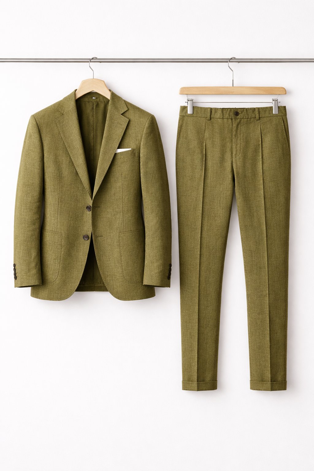Men's Slim-Fit Two-Piece Set Professional Suit - Olive Green