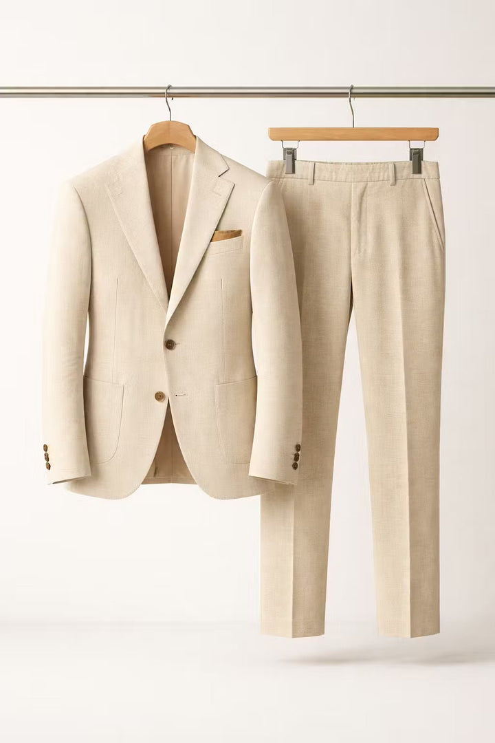 Men's Slim-Fit Two-Piece Set Professional Suit - Beige