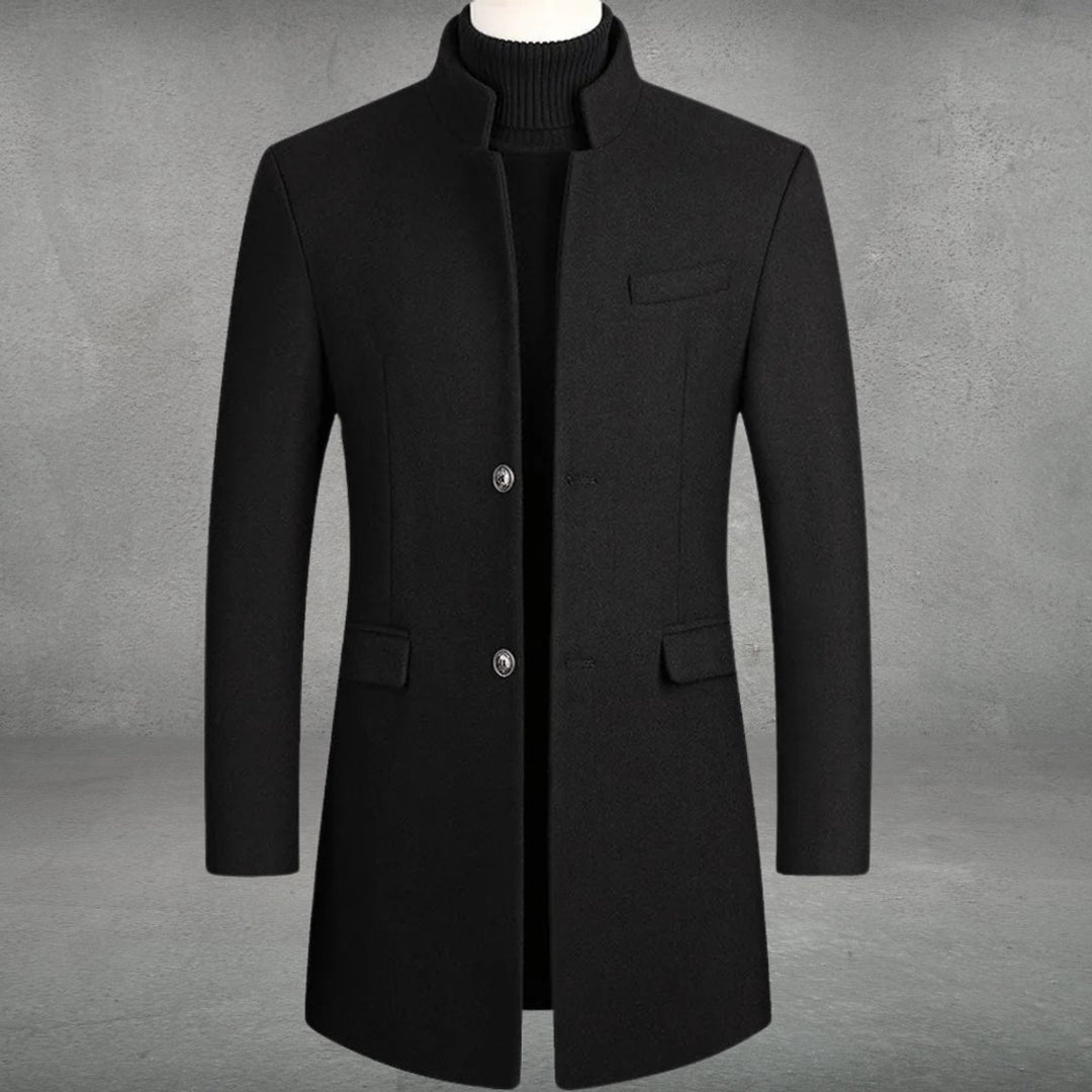 Men's Slim-Fit Wool Blend Coat Standing Collar Overcoat