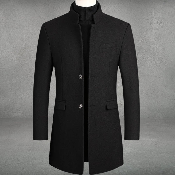 Men's Slim-Fit Wool Blend Coat Standing Collar Overcoat