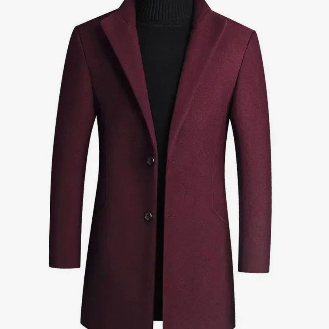 Men's Slim-Fit Wool Blend Winter Coat Notch Lapel - Red